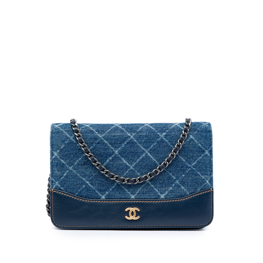 Pre-Loved Chanel Printed Denim and Calfskin Gabrielle Wallet On Chain